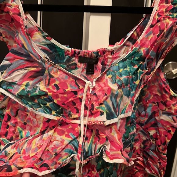 J crew ratti print pink and green pineapple, ruffled tank 1 size 6 - Picture 2 of 2